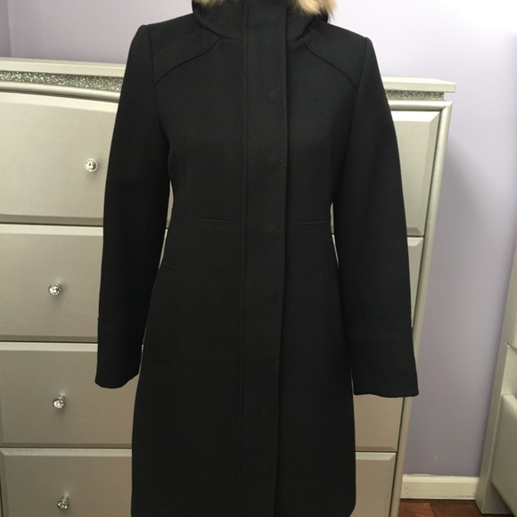 MARC New York black fur trim hooded wool coat zipper and snap closure pockets - Picture 12 of 16